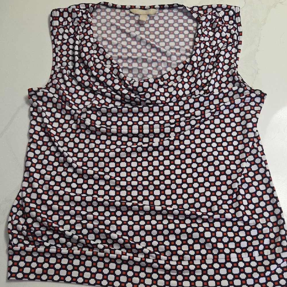 Banana Republic Geometric Cowl-Neck Camisole — White, Black & Red